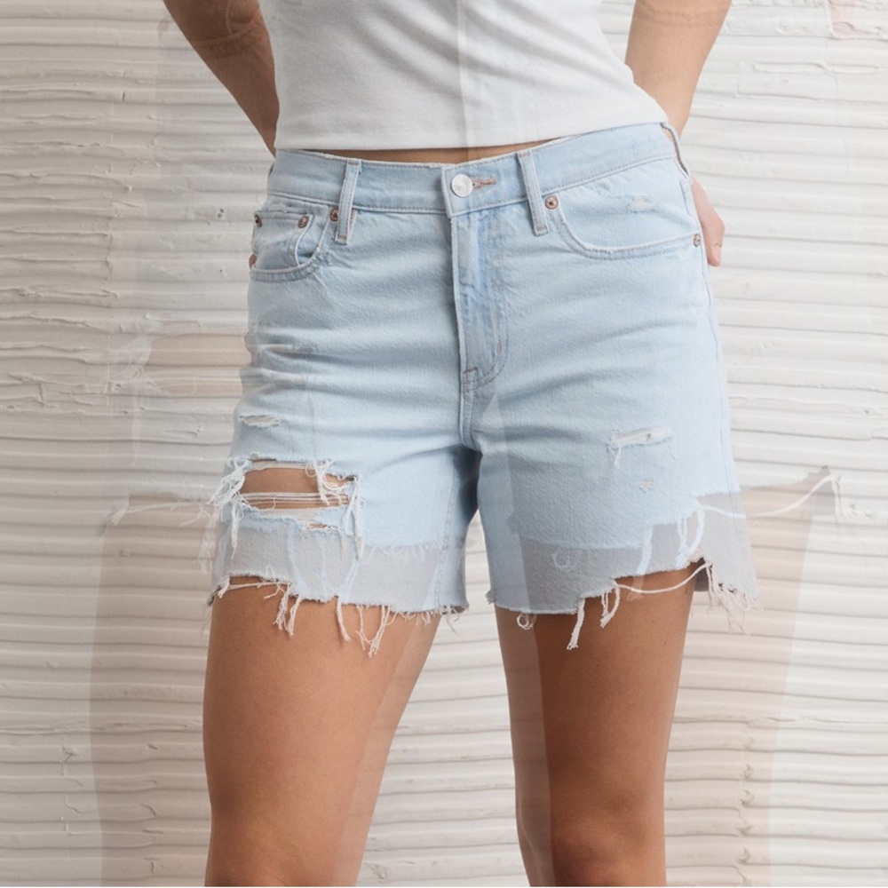American Eagle Outfitters Light Wash Distressed Denim Shorts